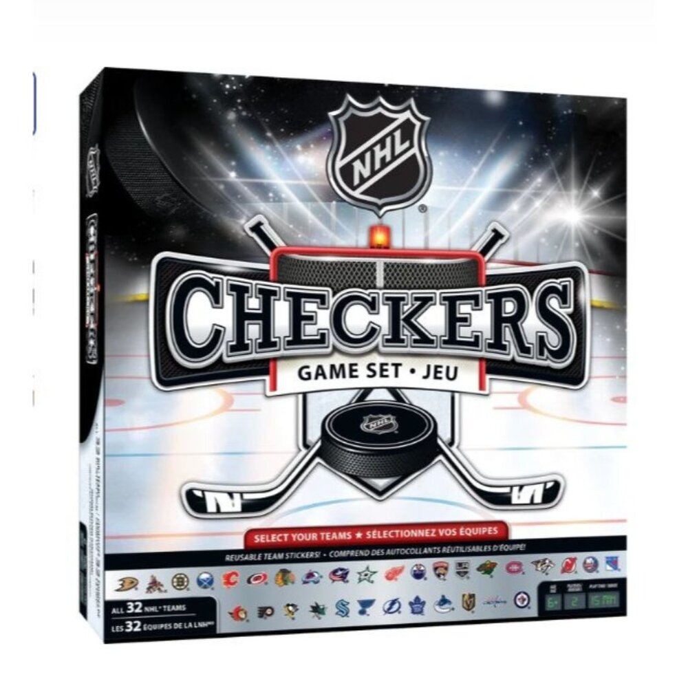 NHL Checkers Game Set With 32 Team Stickers & Logo Puck